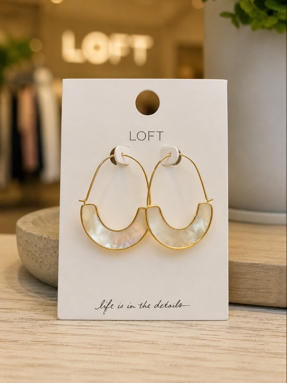 Iridescent Shell Crescent Accent Earrings